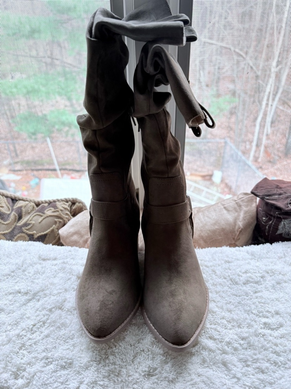 Dolce Vita Slouchy Mid-Calf Heeled Boots in Taupe - Picture 2 of 4